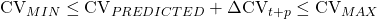 \textrm{CV}_{MIN} \leq \textrm{CV}_{PREDICTED} + \Delta \textrm{CV}_{t+p} \leq \textrm{CV}_{MAX}