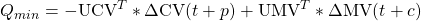 Q_{min} = -\textrm{UCV}^T * \Delta \textrm{CV} (t + p) + \textrm{UMV}^T * \Delta \textrm{MV} (t + c)