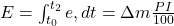 E = \int_{t_0}^{t_2} e ,dt = \Delta m \frac{PI}{100}