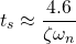 \begin{equation*} t_{s} \approx \frac{4.6}{\zeta \omega_{n}} \end{equation*}